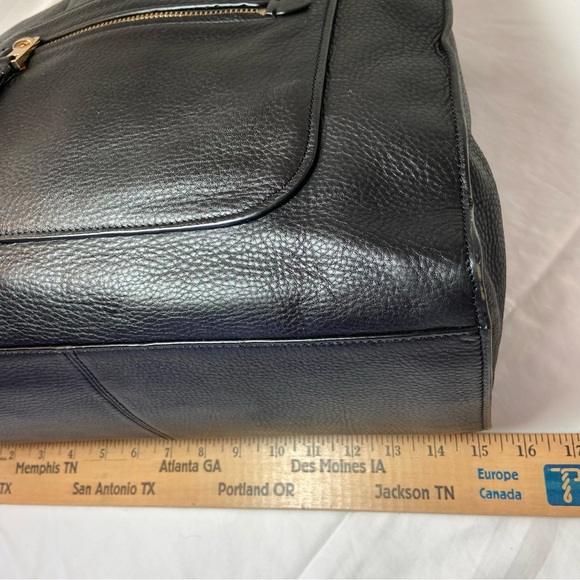 Vince Camuto Black Leather Tote Bag Elvan Style Gold Hardware Work Bag - Picture 11 of 16